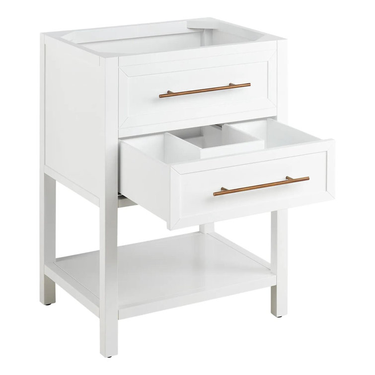 Bright White Mahogany Single Bathroom Vanity with Satin-Brass Drawer Pulls