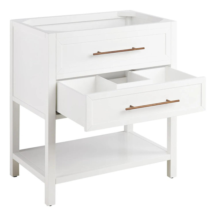 White Mahogany Single Basin Vanity with Brass Hardware