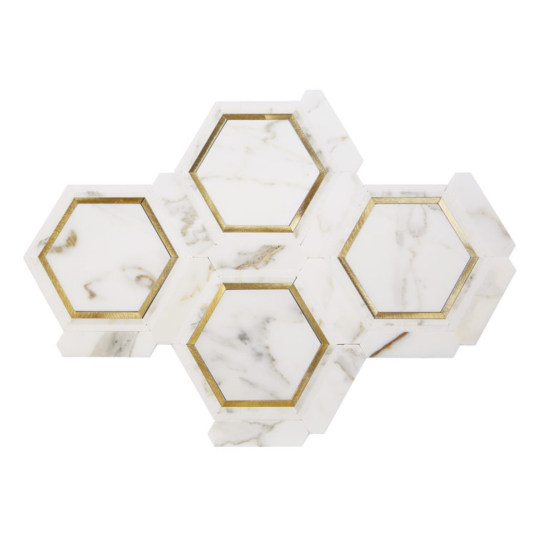Calacatta Gold Marble and Gold Hexagon Mosaic Tile