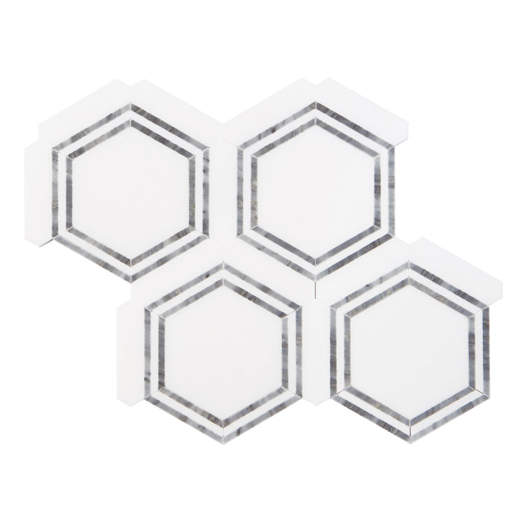 White and Gray Hexagon Marble Mosaic Shower Tile