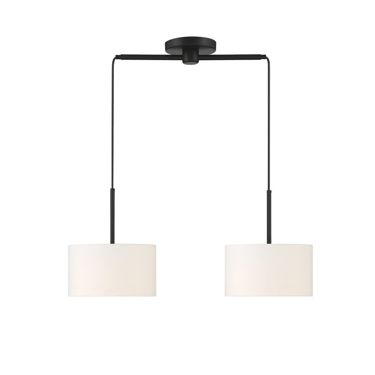 Matte Black 2-Light Linear Drum Chandelier with White Shades