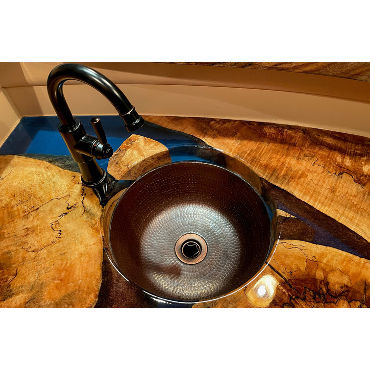 14" Round Hammered Copper Bar Sink in Oil Rubbed Bronze Finish