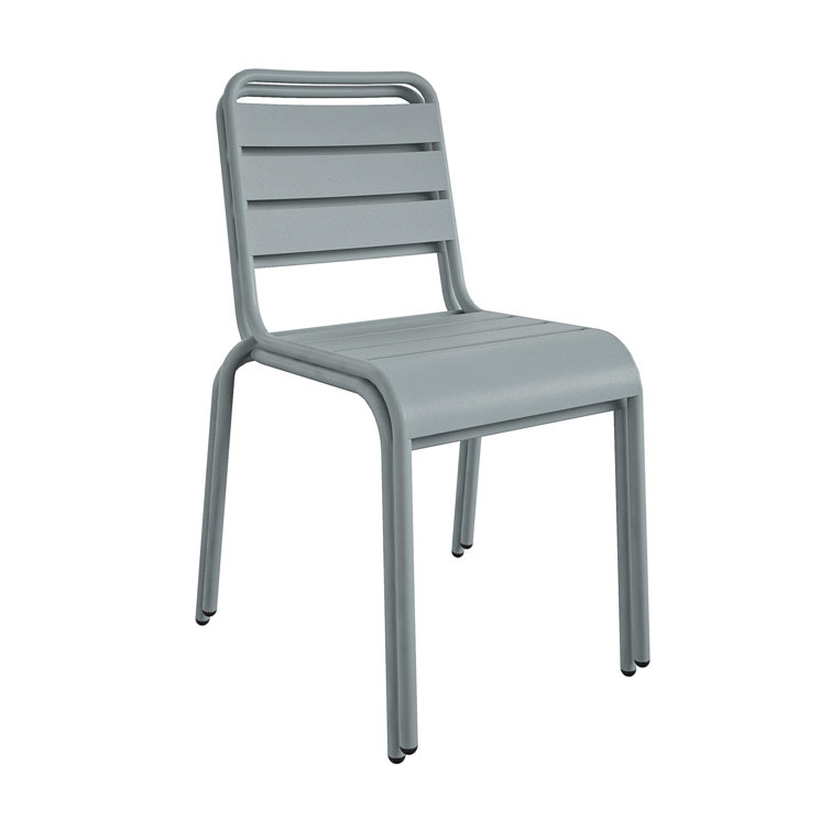 Light Gray Steel Armless Stacking Patio Dining Chairs, Pair