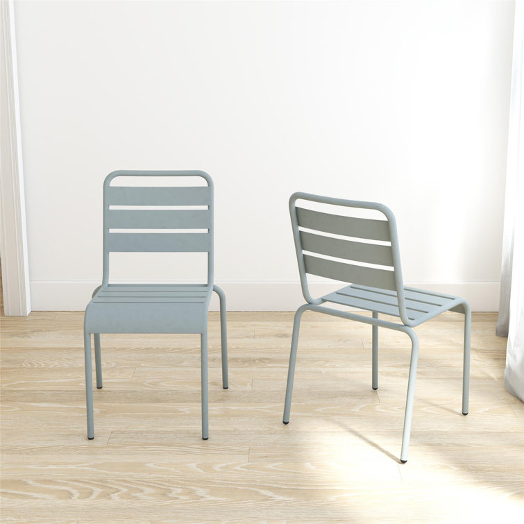 Light Gray Steel Armless Stacking Patio Dining Chairs, Pair