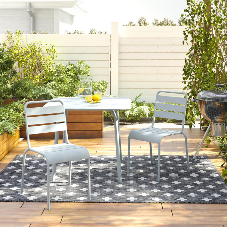 Light Gray Steel Armless Stacking Patio Dining Chairs, Pair