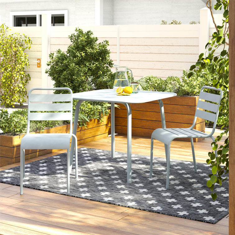 Light Gray Steel Armless Stacking Patio Dining Chairs, Pair