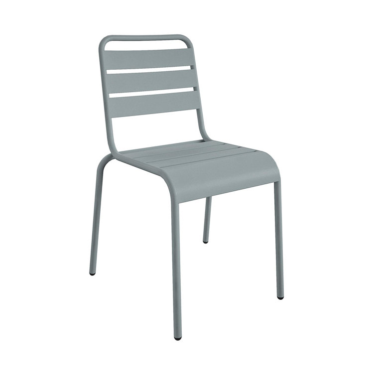 Light Gray Steel Armless Stacking Patio Dining Chairs, Pair