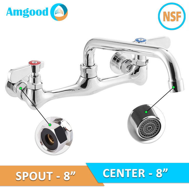 Chrome 8" Wall Mount Kitchen Faucet with Swivel Spout