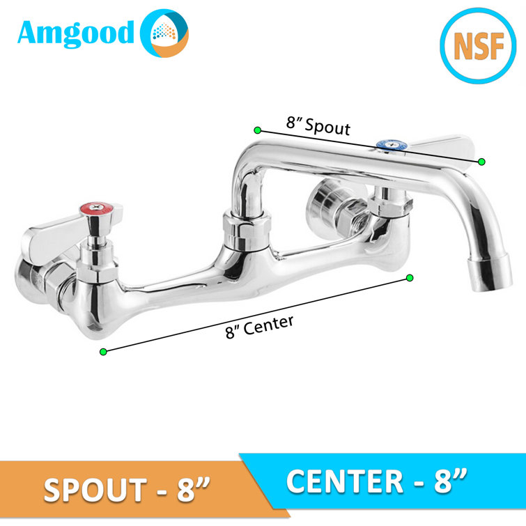 Chrome 8" Wall Mount Kitchen Faucet with Swivel Spout