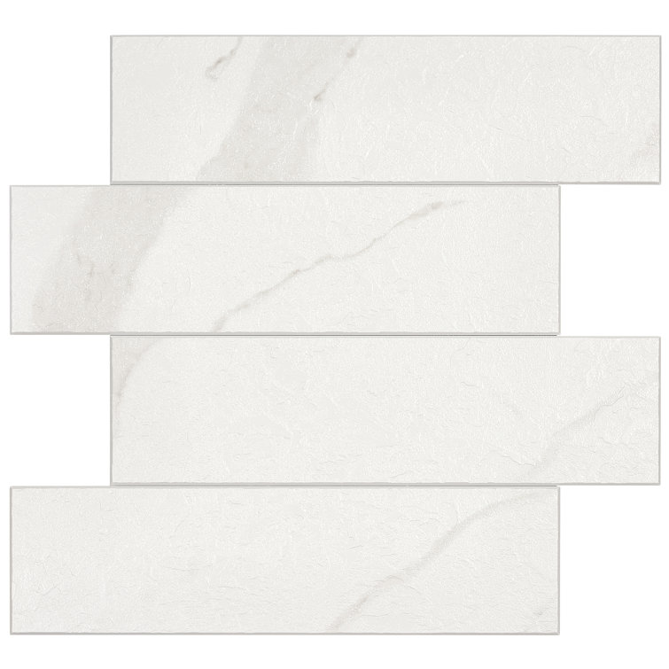 Macadam White Marble Peel and Stick Subway Wall Tile