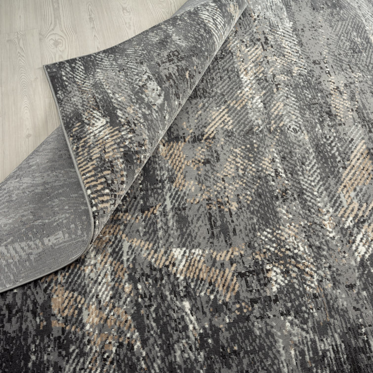 Gray and Black Abstract Rectangular Synthetic Area Rug