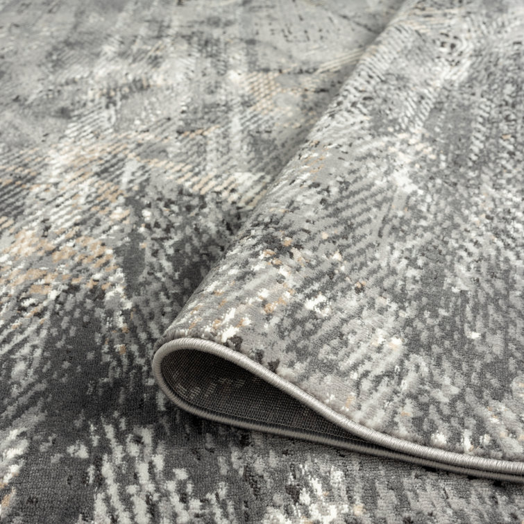 Gray and Black Abstract Rectangular Synthetic Area Rug