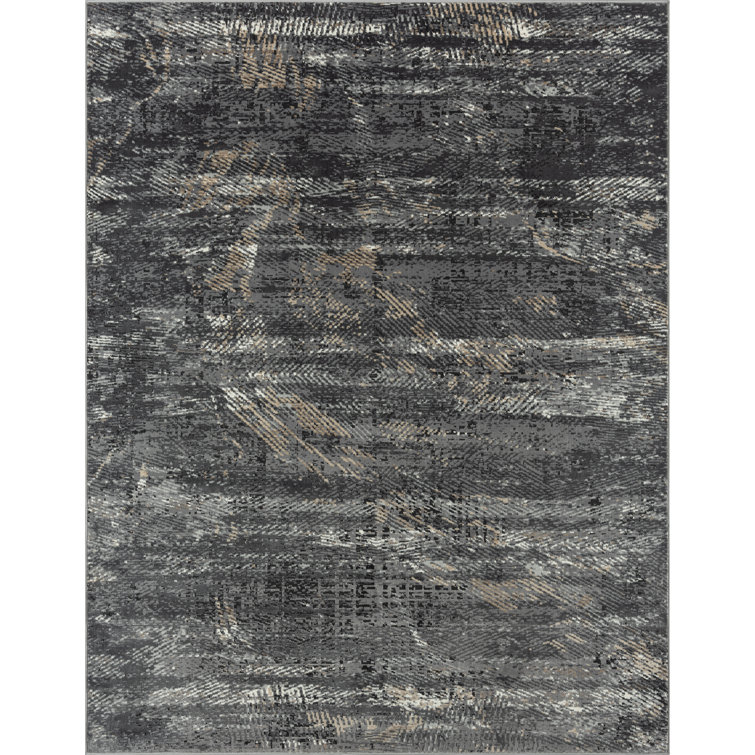 Gray and Black Abstract Rectangular Synthetic Area Rug