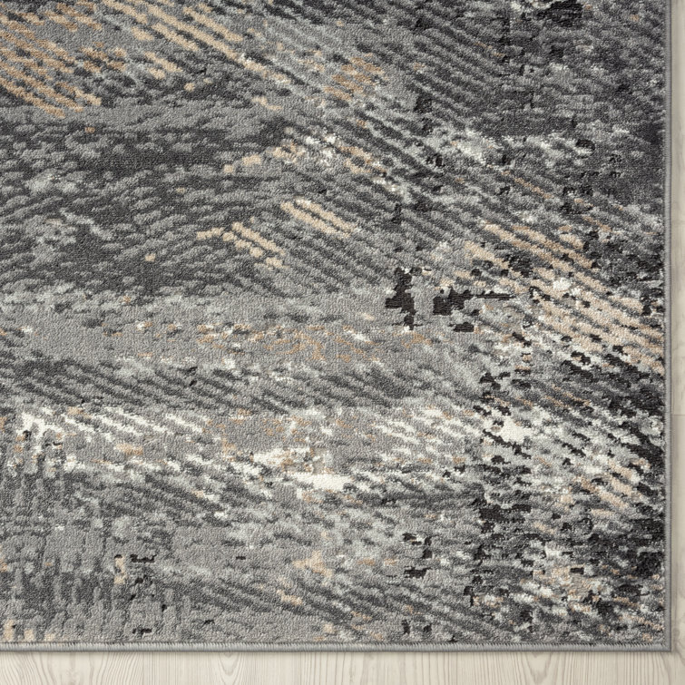 Gray and Black Abstract Rectangular Synthetic Area Rug