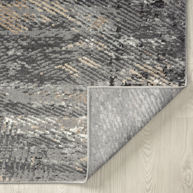 Gray and Black Abstract Rectangular Synthetic Area Rug