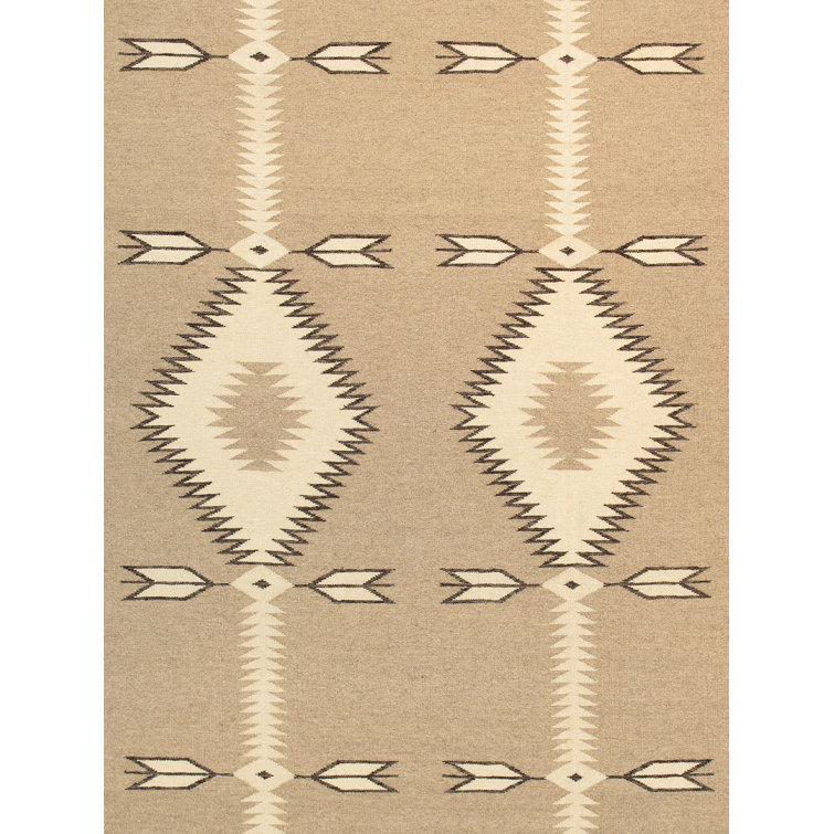 Hand-Knotted Geometric Wool Area Rug 8' x 10' Light Beige