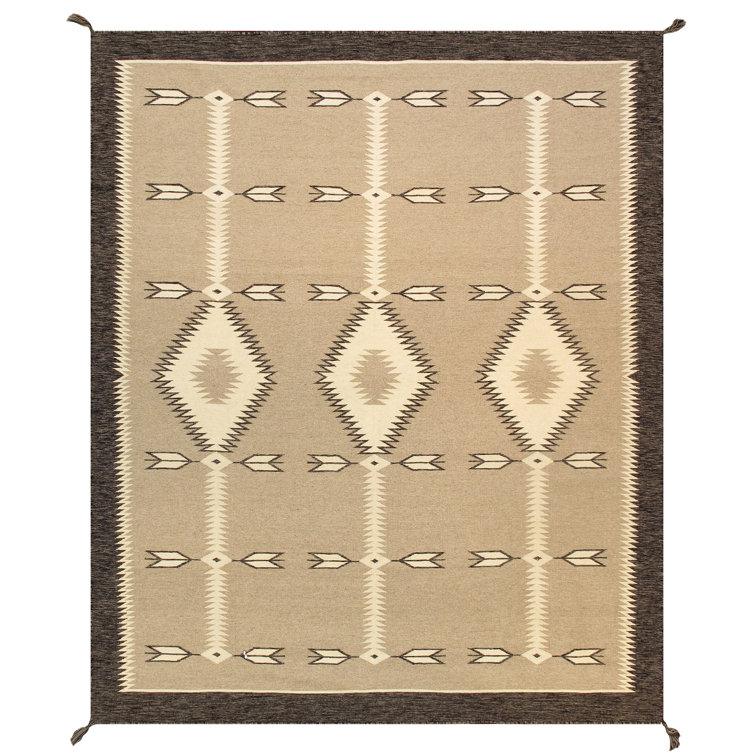 Hand-Knotted Geometric Wool Area Rug 8' x 10' Light Beige