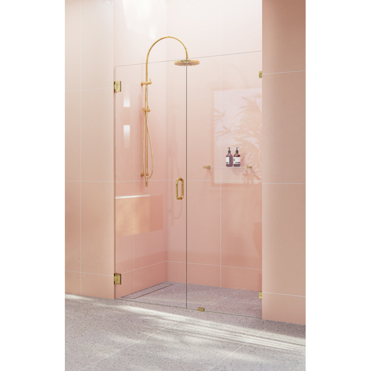Polished Brass Frameless Glass Shower Door with Hinges, 78" x 53.75"