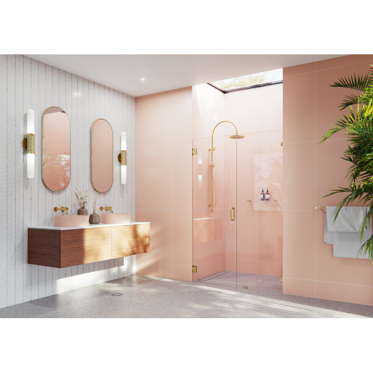 Polished Brass Frameless Glass Shower Door with Hinges, 78" x 53.75"