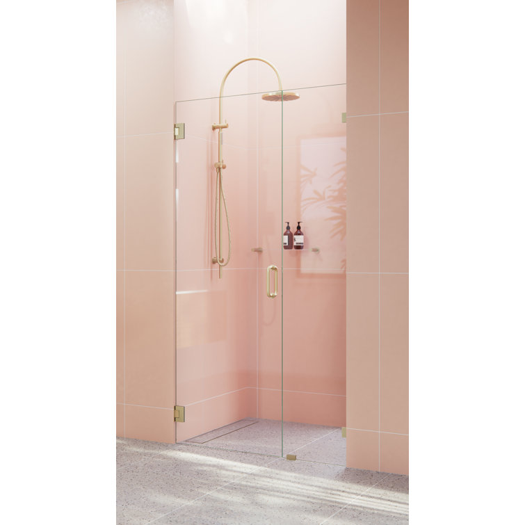 Illume 78" Frameless Glass Shower Door with Satin Brass Hardware