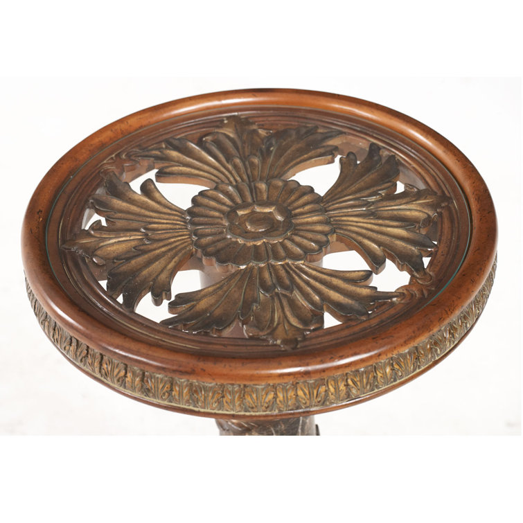 Traditional Brown Wood and Stone Round Chairside Table