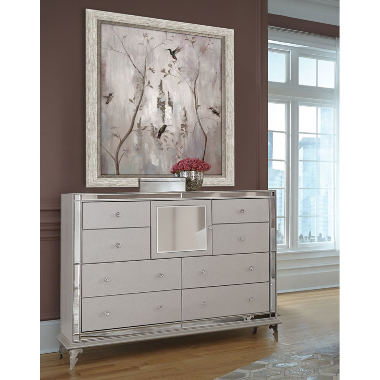 Frost Ivory Mirrored 8-Drawer Upholstered Dresser