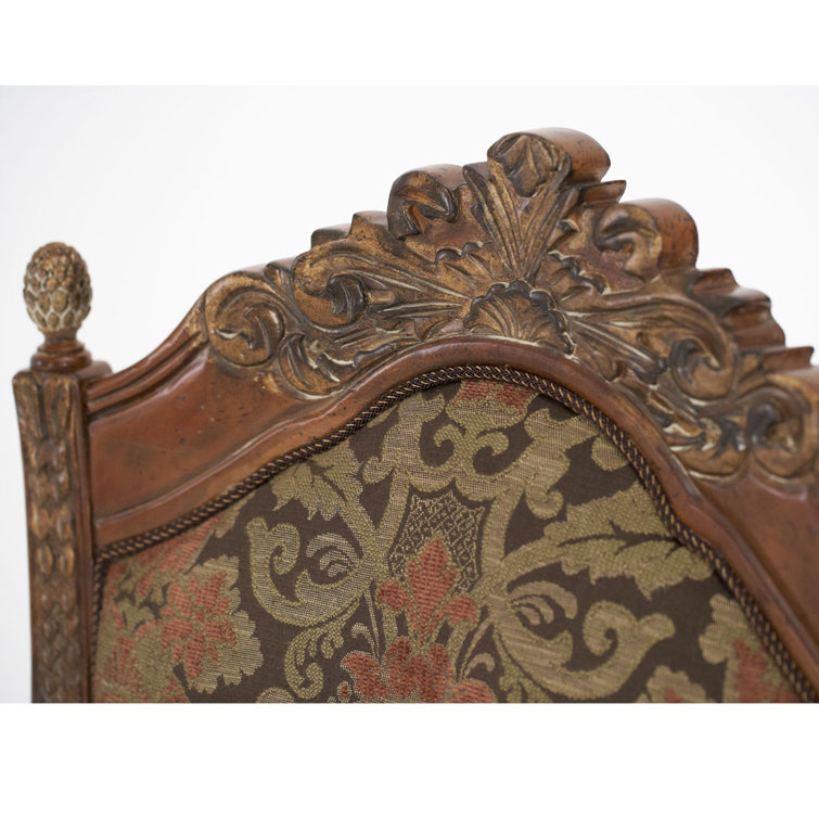 Traditional Brown Leather Upholstered Wood Side Chair