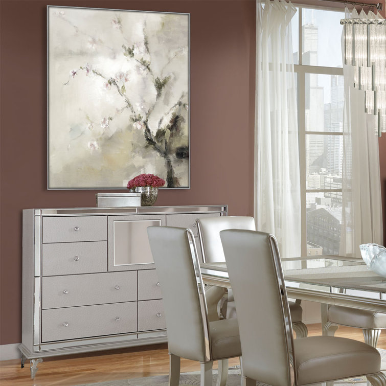 Frost Ivory Mirrored 8-Drawer Upholstered Dresser