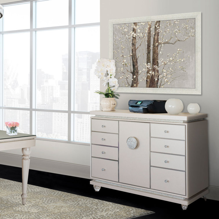 Ivory Double Dresser with Soft Close Drawers and Crystallized Facets