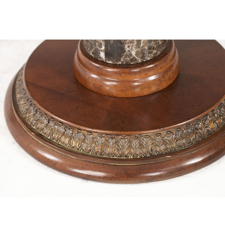 Traditional Brown Wood and Stone Round Chairside Table