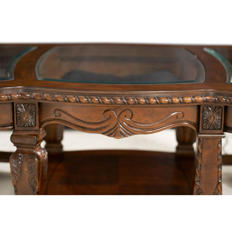 Traditional Windsor Court 54'' Brown Wood and Glass Coffee Table with Storage