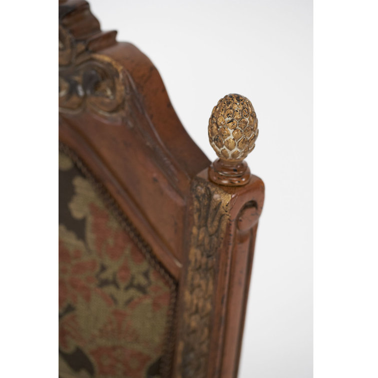 Traditional Brown Leather Upholstered Wood Side Chair