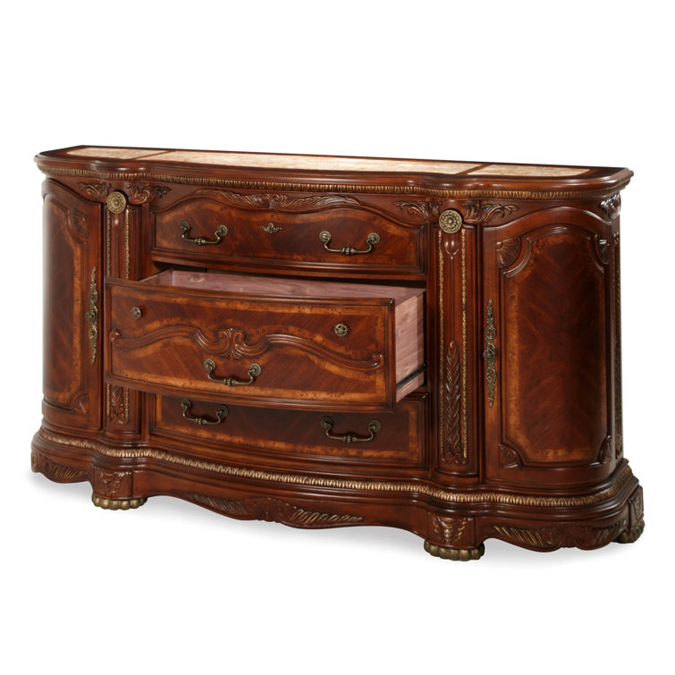 Transitional Honey Walnut Dresser with Mirror and Dovetail Drawers