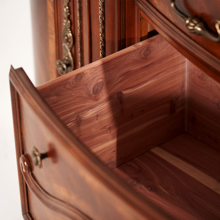 Transitional Honey Walnut Dresser with Mirror and Dovetail Drawers
