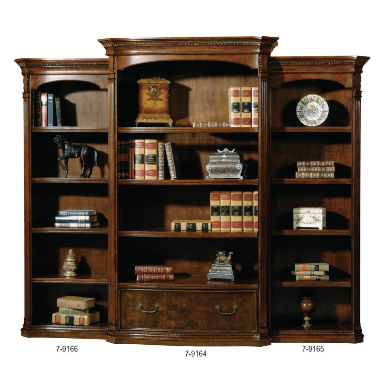 Traditional Old World Walnut Adjustable Bookcase with Drawers