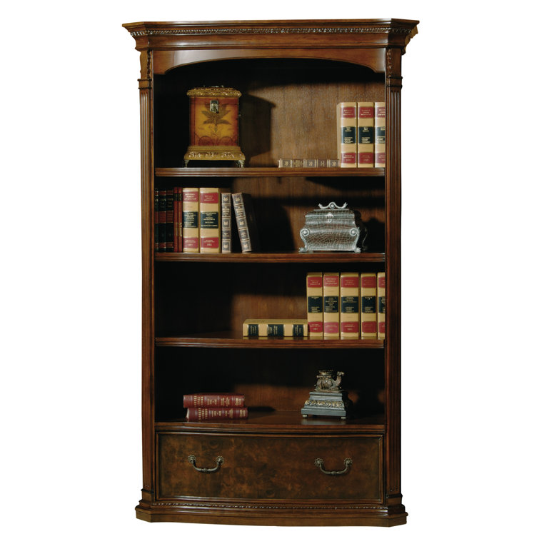 Traditional Old World Walnut Adjustable Bookcase with Drawers