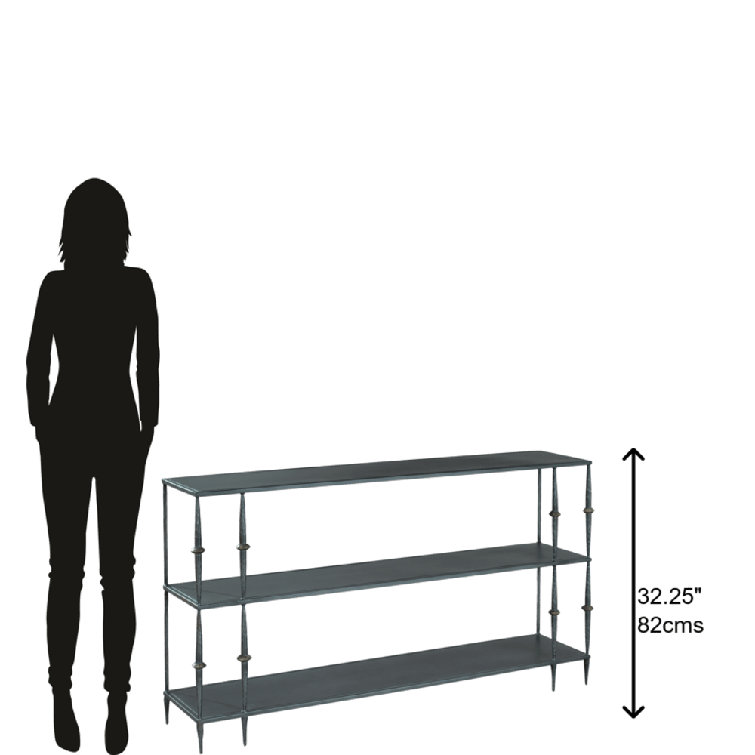 Transitional Gray 55" Mirrored Metal & Wood Console Table with Storage