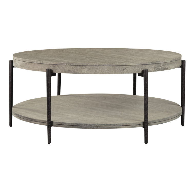 Round Gray Mango Wood and Metal Coffee Table