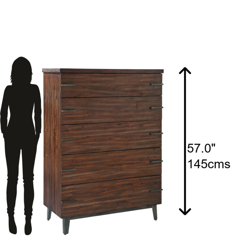Mid-Century Gray and Brown 5-Drawer Vertical Dresser