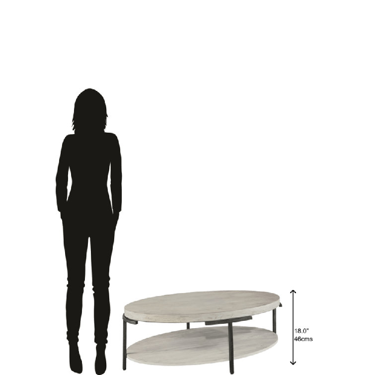 Beige and Black Oval Wood Metal Cocktail Table