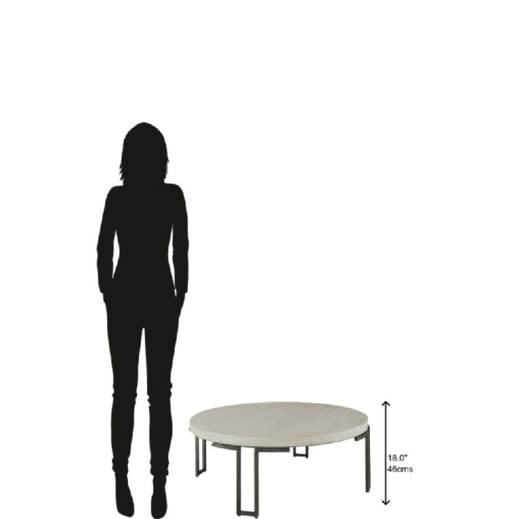 Beige and Black Round Wood Coffee Table with Storage