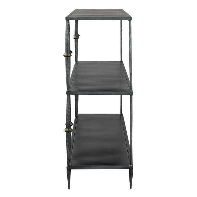 Transitional Gray 55" Mirrored Metal & Wood Console Table with Storage