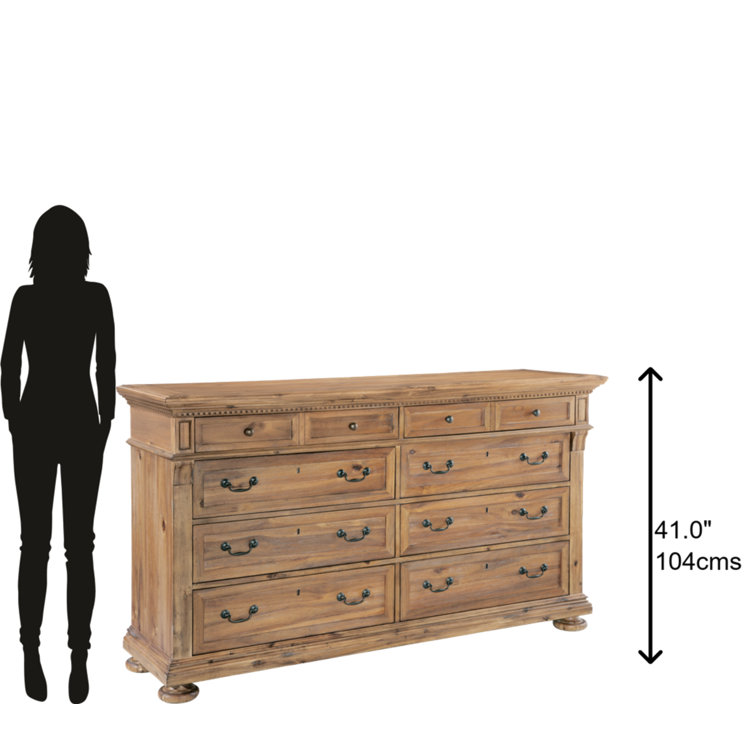 Elegant 70.5" Beige Acacia Wood Double Dresser with Soft Close Drawers