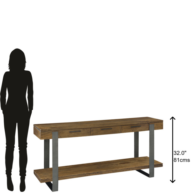 Ashley Transitional 68'' Brown Wood and Iron Console Table with Mirrored Storage