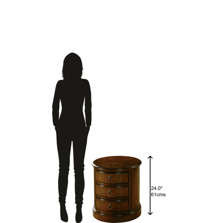 Traditional Cherry Veneer Round Drum End Table with Storage