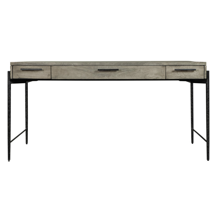 Bedford Gray Solid Mango Wood Transitional Home Office Desk with 3 Drawers