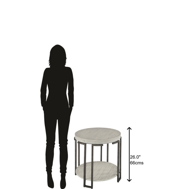Transitional Beige & Black Round Wood & Metal End Table with Storage