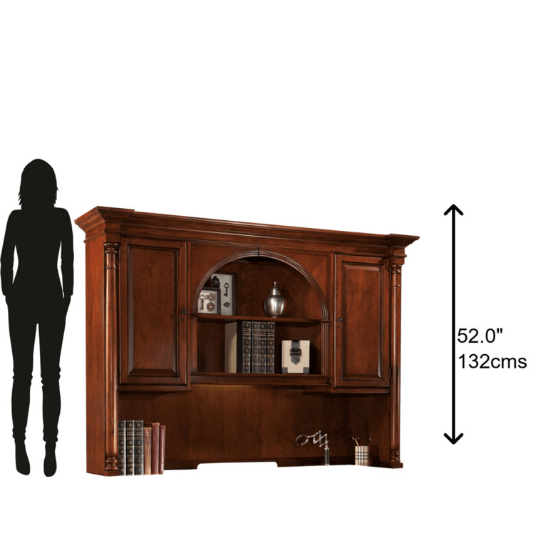 Elegant Weathered Cherry Executive Desk Hutch with Task Lighting