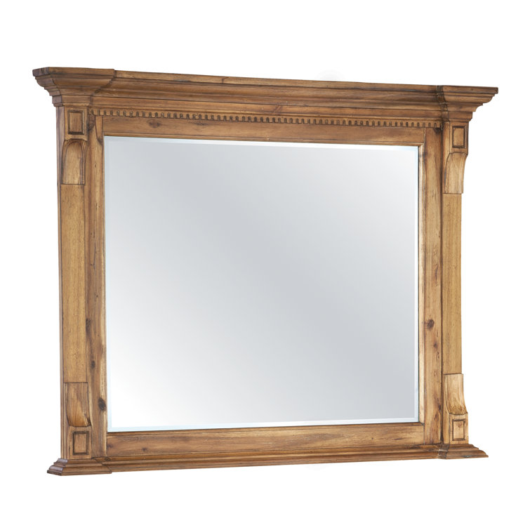 Wellington Hall Traditional Beige Wood Rectangular Dresser Mirror