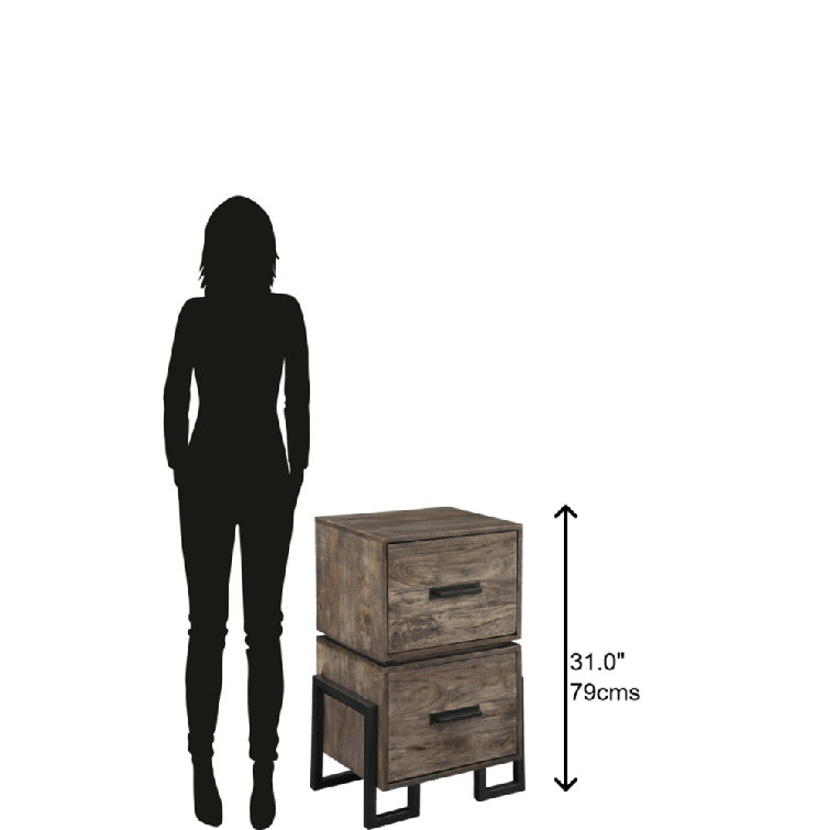 Industrial Black and Brown 2-Drawer Vertical Filing Cabinet
